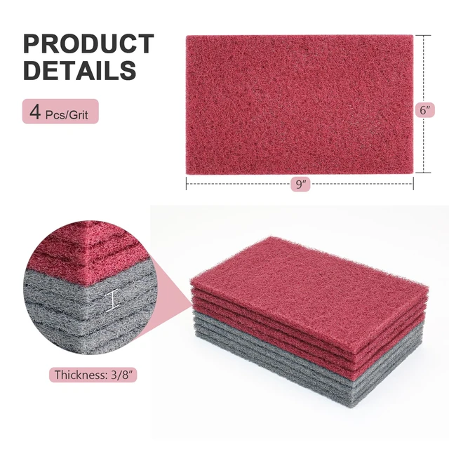 Alt view image 2 of 6 - 6"x9" Automotive Scuff Pad 8 Pack (7447&7448) - 4 Maroon(Fine) & 4 Gray(Ultra Fine), Wet/Dry Reusable Scuffing Pad for Paint Prep, Sanding - Auto Body, Woodworking & Handicrafts