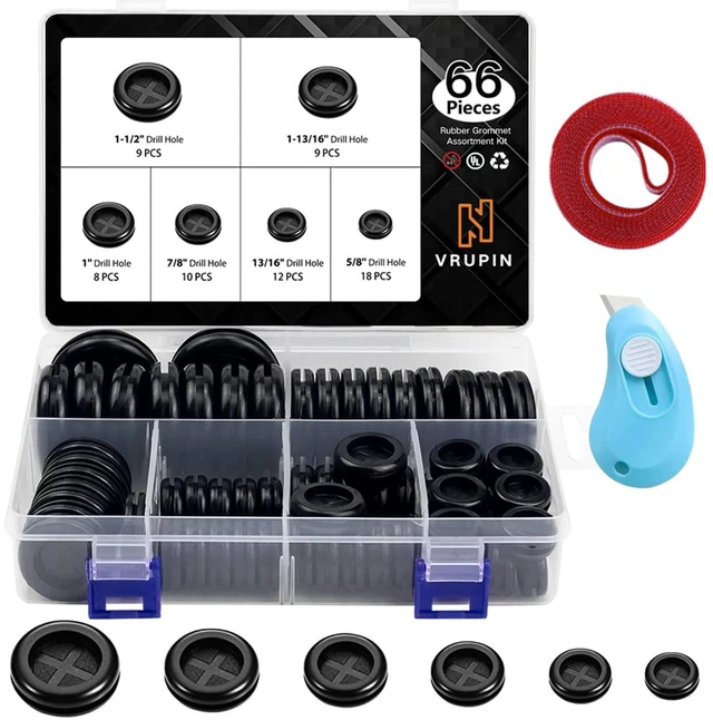 Main image of 66Pcs Rubber Grommet Assorted Kit, Drill Hole Firewall Hole Plugs Wire Protection, 6 Sizes 1-13/16" 1-1/2" 1" 7/8" 5/8" 3/16"