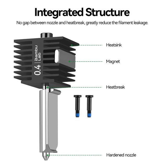 Alt view image 6 of 7 - A2L,A1 Mini, A1 Hardened Steel Hotend with 0.4mm Nozzle All Metal Extruder Hot End Kit,Heating Block Replacement,Quick Swap,Durable Print Head Accessory for A2, A1 Series 3D Printer