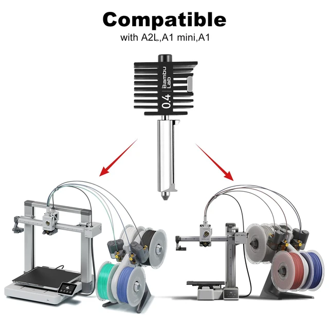 Alt view image 7 of 7 - A2L,A1 Mini, A1 Hardened Steel Hotend with 0.4mm Nozzle All Metal Extruder Hot End Kit,Heating Block Replacement,Quick Swap,Durable Print Head Accessory for A2, A1 Series 3D Printer