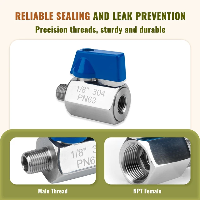 Alt view image 5 of 7 - 4Pack 1/8" Mini Ball Valve, 304 Stainless Steel Shut-Off Valve NPT Female x Male Thread Small Valves for Compact Space (4, 1/8 Inch)