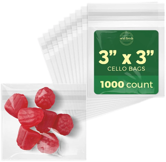 Main image of Self Sealing Cellophane Bags - 3" x 3" (1000 Count) - Clear Plastic Resealable Cello Bag - Cellophane Treat Bags, Cookie Bags for Packaging, Candy bags, Cello Bags, Pastry Bags