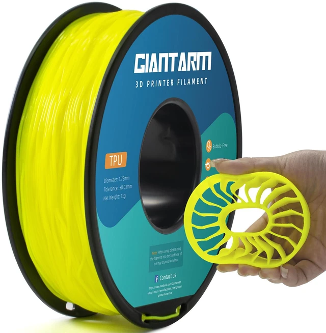 Main image of TPU Filament 1.75mm 1Kg(2.2lbs), Yellow Filament TPU, 95A Flexible 3D Printer Filament with High Elasticity, ±0.03mm Accuracy, Neatly Wound & Moistureproof, Non-Clogging, TPU Yellow