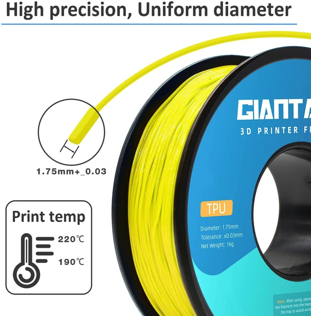 Alt view image 3 of 6 - TPU Filament 1.75mm 1Kg(2.2lbs), Yellow Filament TPU, 95A Flexible 3D Printer Filament with High Elasticity, ±0.03mm Accuracy, Neatly Wound & Moistureproof, Non-Clogging, TPU Yellow