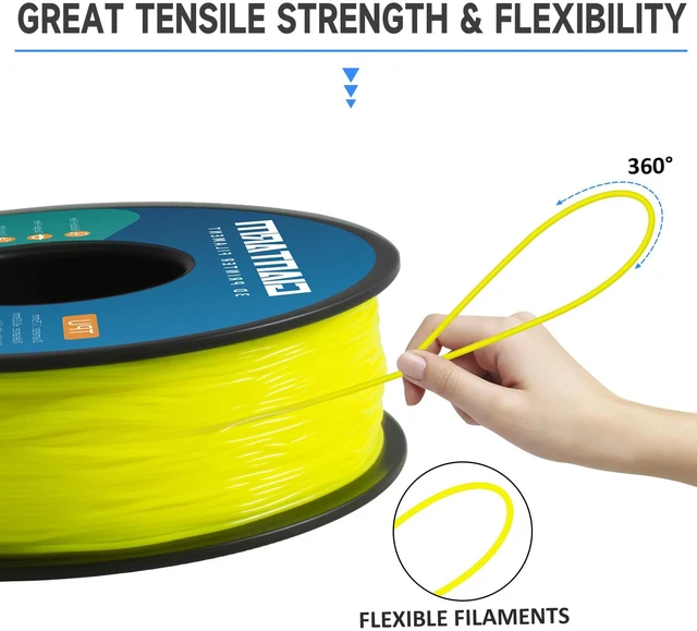 Alt view image 4 of 6 - TPU Filament 1.75mm 1Kg(2.2lbs), Yellow Filament TPU, 95A Flexible 3D Printer Filament with High Elasticity, ±0.03mm Accuracy, Neatly Wound & Moistureproof, Non-Clogging, TPU Yellow