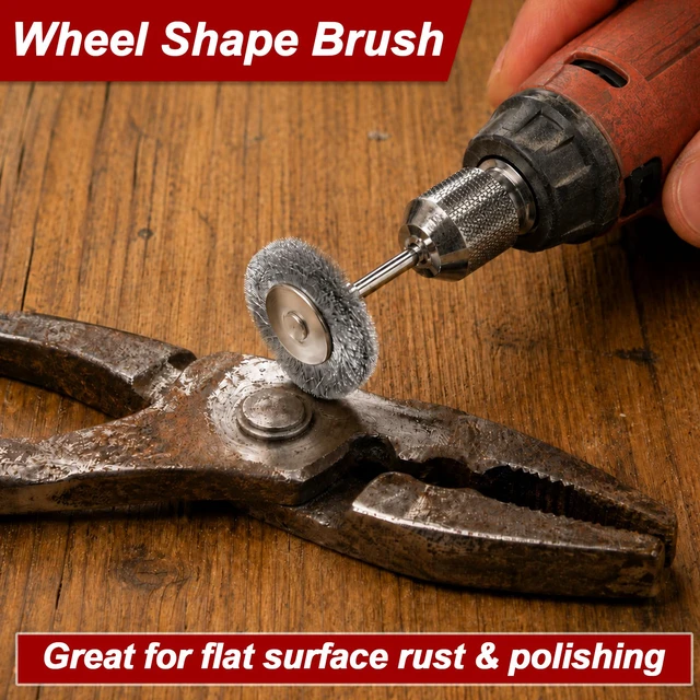 Alt view image 4 of 7 - 100 Pcs Steel Rotary Tool Small Wire Brush Wheel Set, 1/8 inch Shank Brass & Carbon Stainless Wire Brushes Accessories Kit Cup Wheels & Pen-end fit Rotary Tools for Dremmel Metal Rust Removal