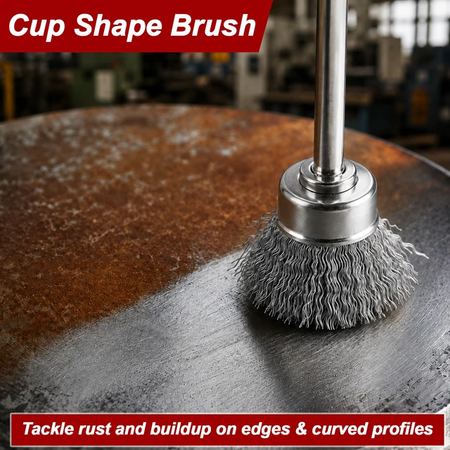 Alt view image 6 of 7 - 100 Pcs Steel Rotary Tool Small Wire Brush Wheel Set, 1/8 inch Shank Brass & Carbon Stainless Wire Brushes Accessories Kit Cup Wheels & Pen-end fit Rotary Tools for Dremmel Metal Rust Removal