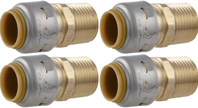 Main image of Max 1/2 Inch MNPT Adapter, Pack of 4, Push to Connect Brass Plumbing Fitting, PEX Pipe, Copper, CPVC, PE-RT, HDPE, UR120A4