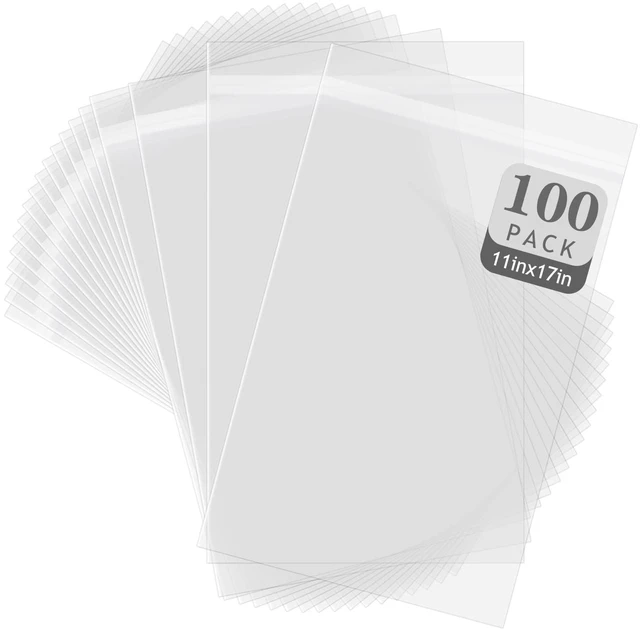 Main image of 11x17 inches Clear Plastic Sleeve for Photos,Resealable Adhesive(100 Pack) Clear Bags for Pictures Art Prints Framing Mats Mattes (Bag Size: 11 3/7x 17 1/2 inches for 11x17 Mats)