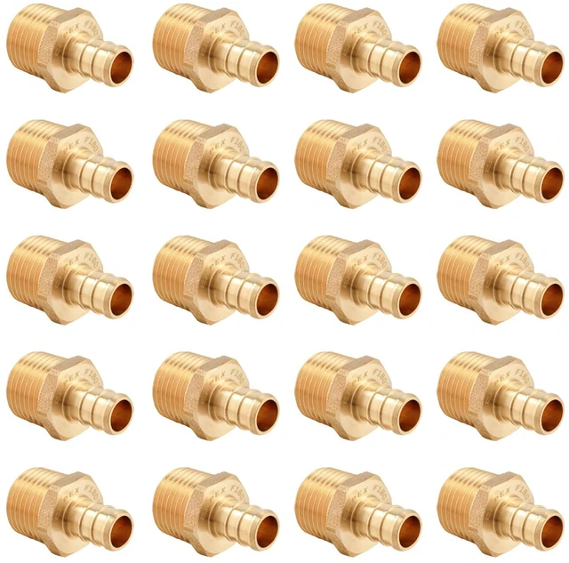 Main image of 20PC Pex Barb Crimp Brass Fittings 1/2 Inch x 1/2 Inch NPT Male Adapter ASTM F1807,For Potable Water-PEX1807017(20)