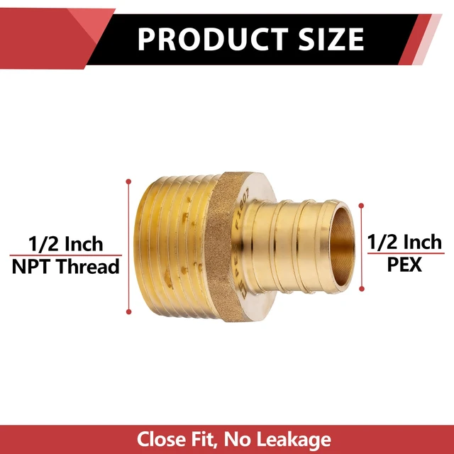Alt view image 2 of 7 - 20PC Pex Barb Crimp Brass Fittings 1/2 Inch x 1/2 Inch NPT Male Adapter ASTM F1807,For Potable Water-PEX1807017(20)