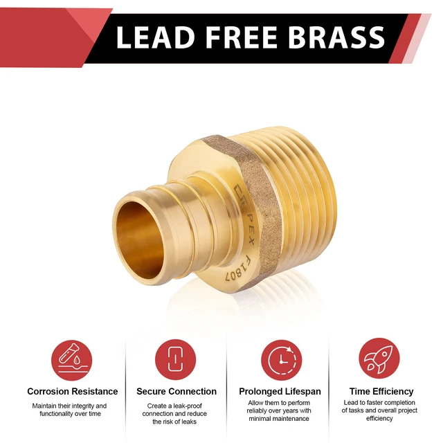 Alt view image 4 of 7 - 20PC Pex Barb Crimp Brass Fittings 1/2 Inch x 1/2 Inch NPT Male Adapter ASTM F1807,For Potable Water-PEX1807017(20)