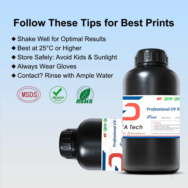 Alt view image 7 of 7 - Fast ABS-Like 3D Printer Resin, Non-Brittle, Metal Grey, 1kg Easy to Print, Non-Brittle, High Precision, Rapid Photopolymer Resin, Ideal for 8K LCD/DLP 3D Printing