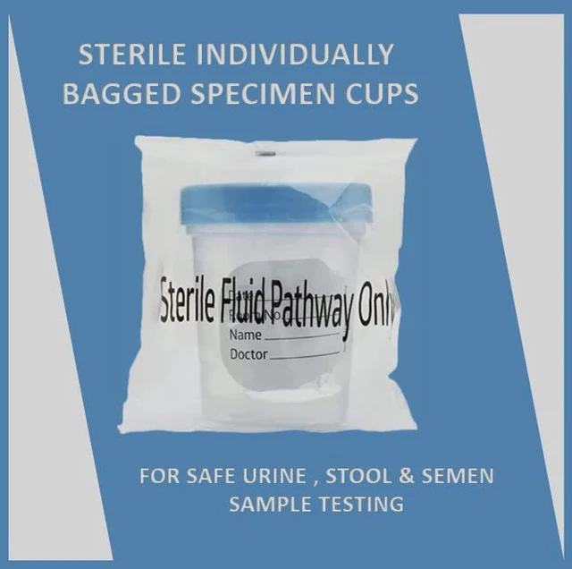 Alt view image 3 of 7 - Sterile Specimen Cups 4 oz, Urine Collection Cups 8 Pack Individually bagged sterile cups with screw-on lids for urine collection, specimen testing, and secure sample handling