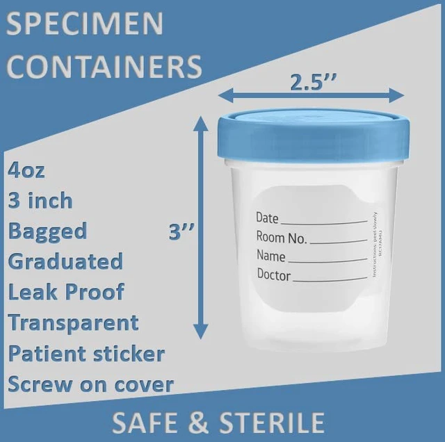 Alt view image 4 of 7 - Sterile Specimen Cups 4 oz, Urine Collection Cups 8 Pack Individually bagged sterile cups with screw-on lids for urine collection, specimen testing, and secure sample handling