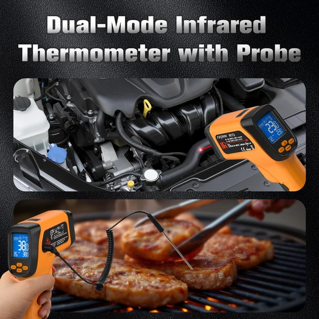 Alt view image 2 of 6 - Infrared Thermometer Temperature Gun 1472°F, 12:1 Laser IR Temp with K-Type Probe -4°F to 572°F for HVAC, Engine, Cooking, Pizza Oven, Griddle, BBQ & Industrial Maintenance