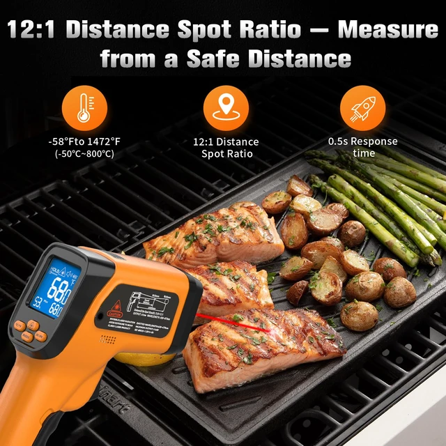 Alt view image 3 of 6 - Infrared Thermometer Temperature Gun 1472°F, 12:1 Laser IR Temp with K-Type Probe -4°F to 572°F for HVAC, Engine, Cooking, Pizza Oven, Griddle, BBQ & Industrial Maintenance