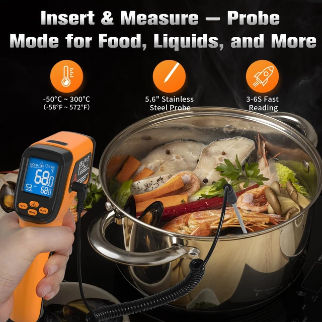 Alt view image 4 of 6 - Infrared Thermometer Temperature Gun 1472°F, 12:1 Laser IR Temp with K-Type Probe -4°F to 572°F for HVAC, Engine, Cooking, Pizza Oven, Griddle, BBQ & Industrial Maintenance
