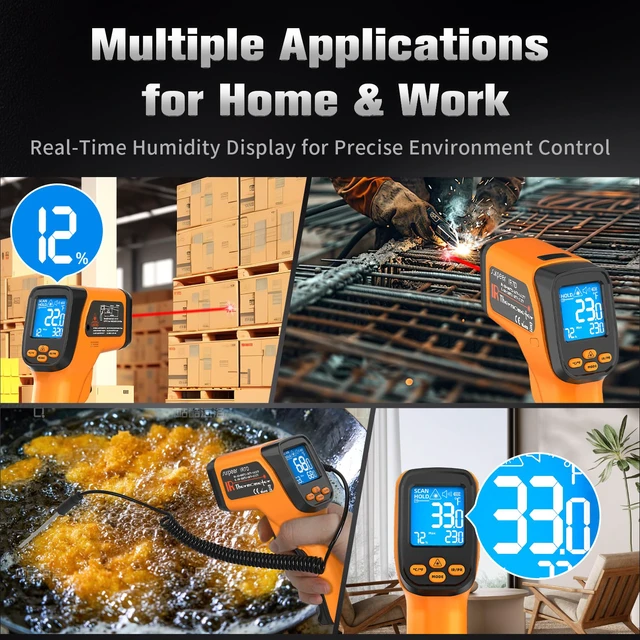 Alt view image 5 of 6 - Infrared Thermometer Temperature Gun 1472°F, 12:1 Laser IR Temp with K-Type Probe -4°F to 572°F for HVAC, Engine, Cooking, Pizza Oven, Griddle, BBQ & Industrial Maintenance