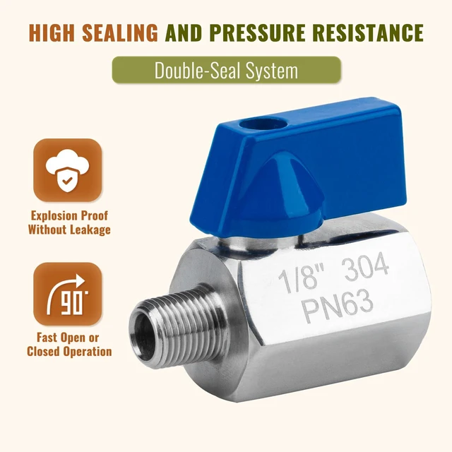 Alt view image 7 of 7 - 4Pack 1/8" Mini Ball Valve, 304 Stainless Steel Shut-Off Valve NPT Female x Male Thread Small Valves for Compact Space (4, 1/8 Inch)