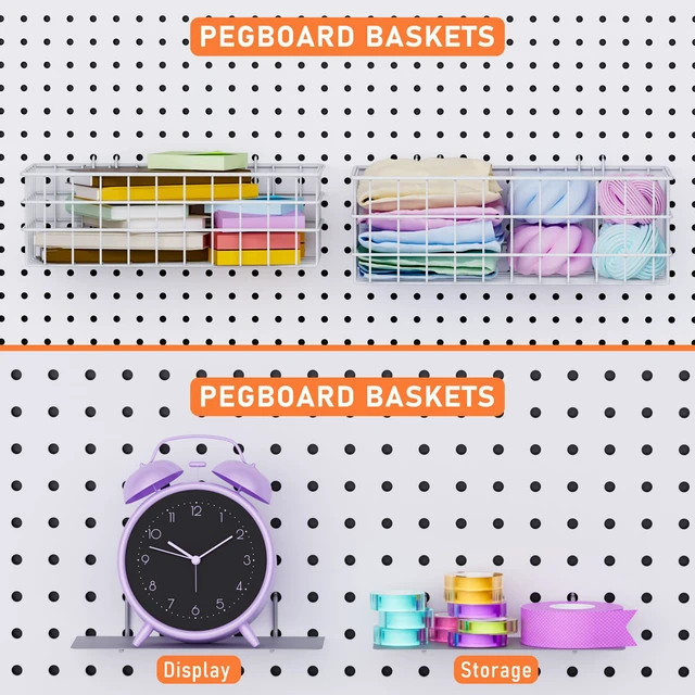 Alt view image 2 of 7 - 30PCS Peg Board Organizer Accessories Kit with Bins, Cups & Baskets Pegboard Hooks Assortment, Wire Baskets, Paper Towel Holder, 1/8" and 1/4" Pegboard, For Garage Workbench Craft Room