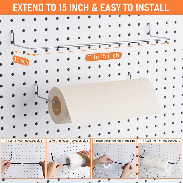 Alt view image 3 of 7 - 30PCS Peg Board Organizer Accessories Kit with Bins, Cups & Baskets Pegboard Hooks Assortment, Wire Baskets, Paper Towel Holder, 1/8" and 1/4" Pegboard, For Garage Workbench Craft Room