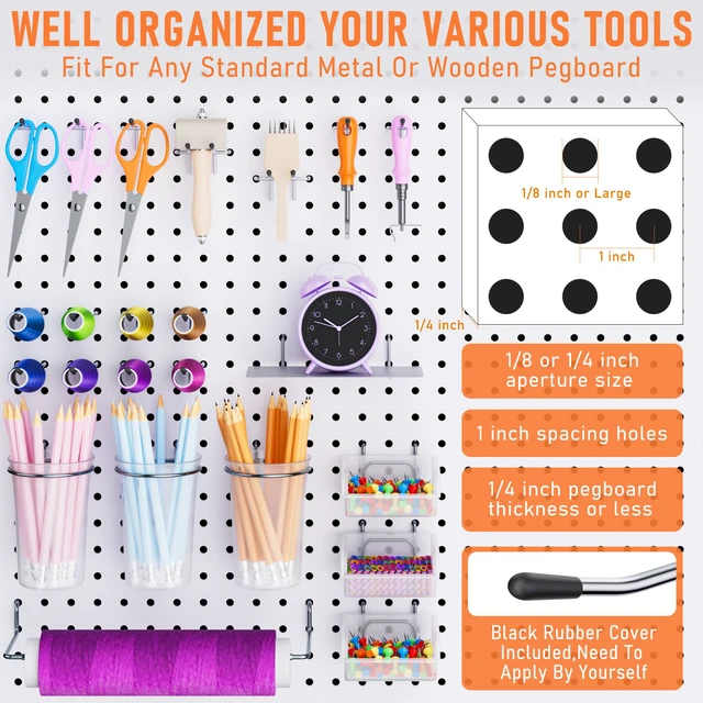 Alt view image 4 of 7 - 30PCS Peg Board Organizer Accessories Kit with Bins, Cups & Baskets Pegboard Hooks Assortment, Wire Baskets, Paper Towel Holder, 1/8" and 1/4" Pegboard, For Garage Workbench Craft Room