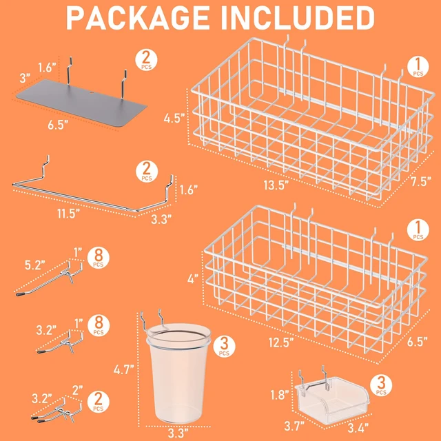 Alt view image 6 of 7 - 30PCS Peg Board Organizer Accessories Kit with Bins, Cups & Baskets Pegboard Hooks Assortment, Wire Baskets, Paper Towel Holder, 1/8" and 1/4" Pegboard, For Garage Workbench Craft Room