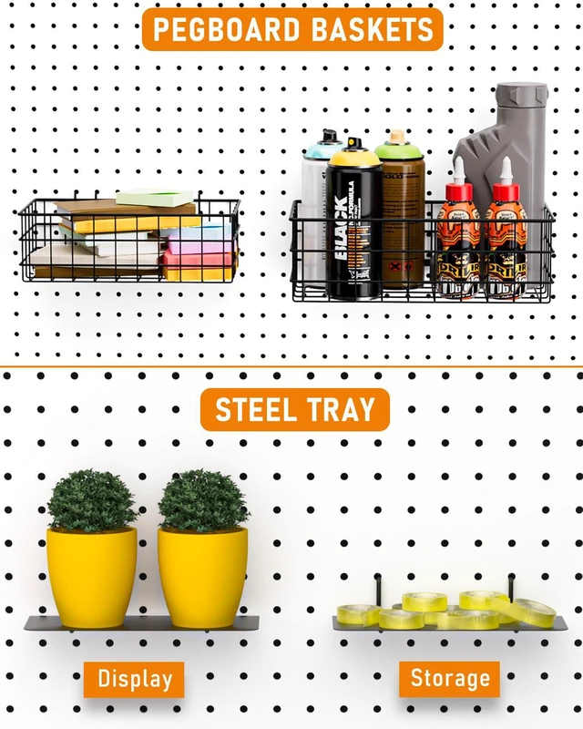 Alt view image 2 of 7 - 30PCS Peg Board Organizer Accessories Kit with Bins, Cups & Baskets Pegboard Hooks Assortment, Wire Baskets, Paper Towel Holder, 1/8" and 1/4" Pegboard, For Garage Workbench Craft Room