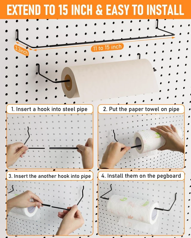 Alt view image 3 of 7 - 30PCS Peg Board Organizer Accessories Kit with Bins, Cups & Baskets Pegboard Hooks Assortment, Wire Baskets, Paper Towel Holder, 1/8" and 1/4" Pegboard, For Garage Workbench Craft Room