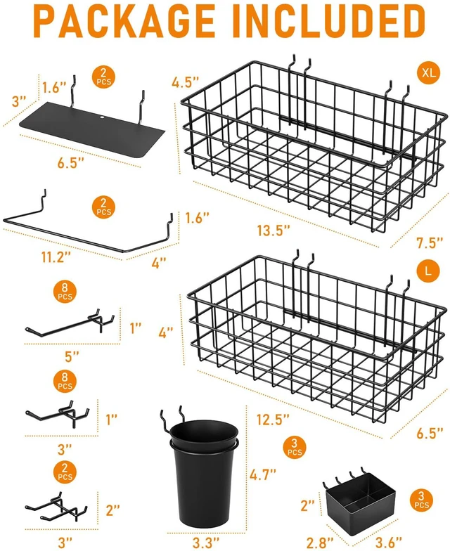 Alt view image 5 of 7 - 30PCS Peg Board Organizer Accessories Kit with Bins, Cups & Baskets Pegboard Hooks Assortment, Wire Baskets, Paper Towel Holder, 1/8" and 1/4" Pegboard, For Garage Workbench Craft Room