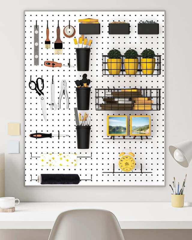 Alt view image 7 of 7 - 30PCS Peg Board Organizer Accessories Kit with Bins, Cups & Baskets Pegboard Hooks Assortment, Wire Baskets, Paper Towel Holder, 1/8" and 1/4" Pegboard, For Garage Workbench Craft Room