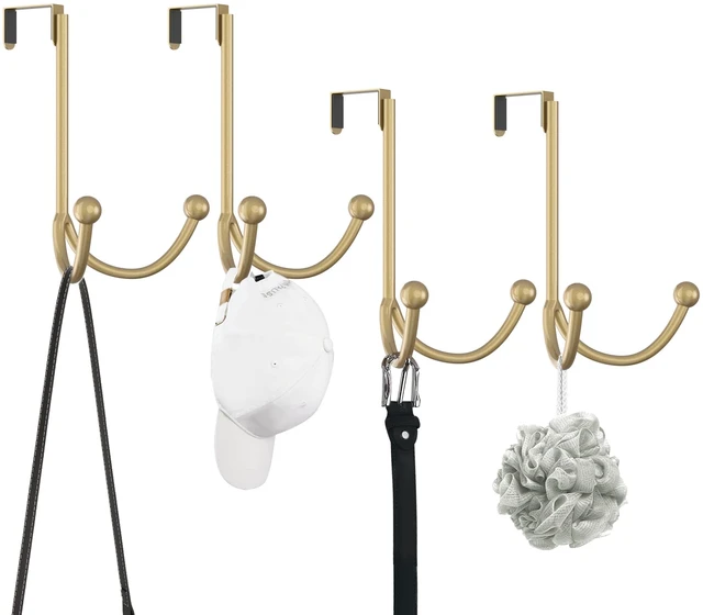 Main image of 4 Packs Over The Door Double Hanger Hooks, Metal Twin Hooks Organizer for Hanging Coats, Hats, Robes, Towels- Gold