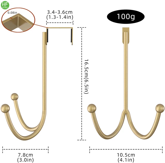 Alt view image 3 of 6 - 4 Packs Over The Door Double Hanger Hooks, Metal Twin Hooks Organizer for Hanging Coats, Hats, Robes, Towels- Gold