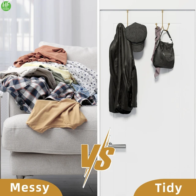 Alt view image 5 of 6 - 4 Packs Over The Door Double Hanger Hooks, Metal Twin Hooks Organizer for Hanging Coats, Hats, Robes, Towels- Gold