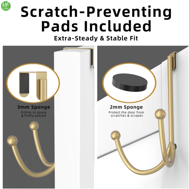 Alt view image 6 of 6 - 4 Packs Over The Door Double Hanger Hooks, Metal Twin Hooks Organizer for Hanging Coats, Hats, Robes, Towels- Gold