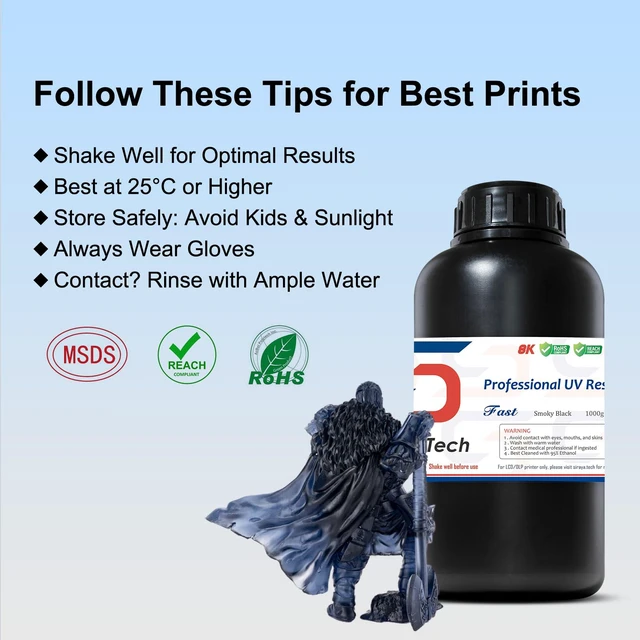 Alt view image 5 of 6 - Fast ABS-Like 3D Printer Resin 405nm UV-Curing Non-Brittle High Precision 3D Printing Liquid Standard Photopolymer Resin for LCD DLP 3D Printing 8K Capable (Smoky Black, 1kg)