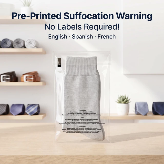 Alt view image 3 of 7 - 6 X 9 (200 Count) Self Seal Clear Poly Bags with Suffocation Warning for Packaging, Shipping - Permanent Adhesive