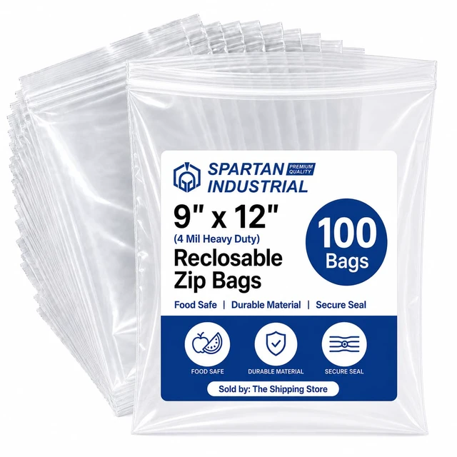 Main image of 9 X 12 (100 Count) 4 Mil Thick Clear Reclosable Zip Plastic Poly Bags with Resealable Lock Seal Zipper - Heavy Duty and Durable