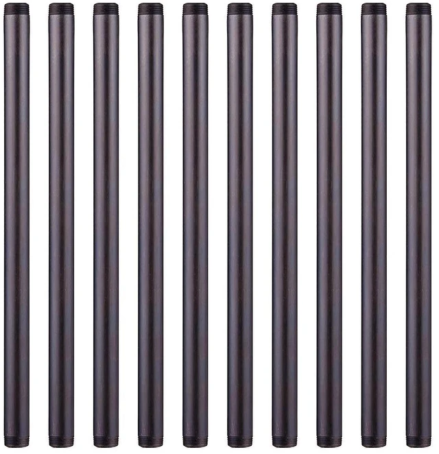 Main image of 10 Pack 3/4 x 18 Inch Black Malleable Steel Pipe Nipples Threaded pipe nipples fitting for DIY steampunk decor, industrial vintage style, furniture, shelves, and pipe projects
