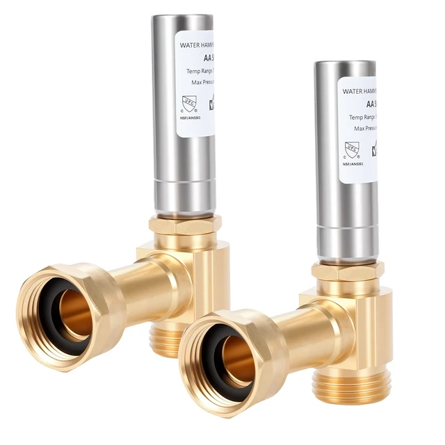 Main image of Stainless Steel Water Hammer Arrestor for Washing Machine, 3/4" Swivel FHT x 3/4" MHT, Stops Water Hammer & Pipe Knock, Reduces Noise, Angle, 2-Pack