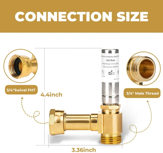 Alt view image 2 of 6 - Stainless Steel Water Hammer Arrestor for Washing Machine, 3/4" Swivel FHT x 3/4" MHT, Stops Water Hammer & Pipe Knock, Reduces Noise, Angle, 2-Pack