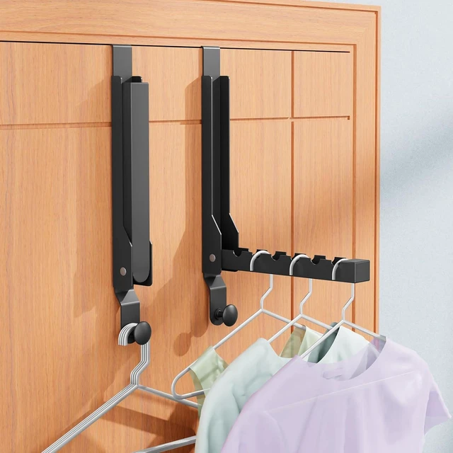 Alt view image 2 of 7 - 2 Pack Heavy Duty Over the Door Hooks, Compact Foldable Over the Door Hanger, Portable Compact Over Door Drying Rack for Laundry, Metal Over the Door Clothes Hanger, Rustproof & Waterproof, (Black)