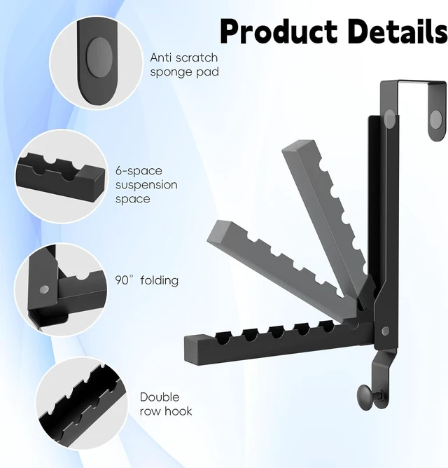 Alt view image 4 of 7 - 2 Pack Heavy Duty Over the Door Hooks, Compact Foldable Over the Door Hanger, Portable Compact Over Door Drying Rack for Laundry, Metal Over the Door Clothes Hanger, Rustproof & Waterproof, (Black)