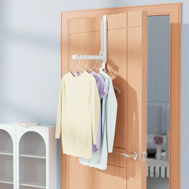 Alt view image 2 of 7 - 2 Pack Heavy Duty Over the Door Hanger, Compact Foldable Over Door Hook, Portable Compact Over Door Drying Rack for Laundry, Metal Over the Door Clothes Hanger, Rustproof & Waterproof (White)