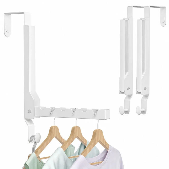 Main image of 2 Pack Heavy Duty Over the Door Hanger, Compact Foldable Over Door Hook, Portable Compact Over Door Drying Rack for Laundry, Metal Over the Door Clothes Hanger, Rustproof & Waterproof (White)