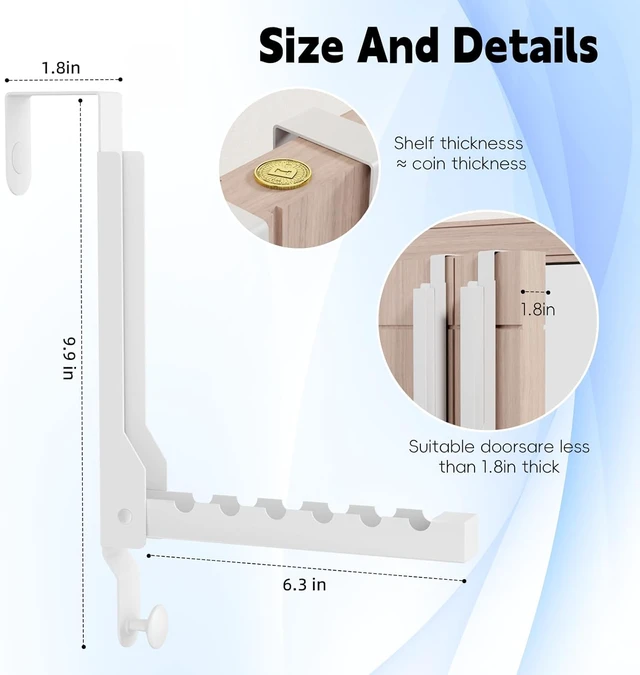Alt view image 3 of 7 - 2 Pack Heavy Duty Over the Door Hanger, Compact Foldable Over Door Hook, Portable Compact Over Door Drying Rack for Laundry, Metal Over the Door Clothes Hanger, Rustproof & Waterproof (White)