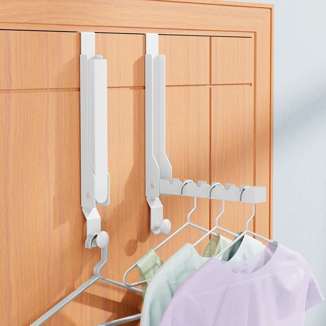 Alt view image 4 of 7 - 2 Pack Heavy Duty Over the Door Hanger, Compact Foldable Over Door Hook, Portable Compact Over Door Drying Rack for Laundry, Metal Over the Door Clothes Hanger, Rustproof & Waterproof (White)