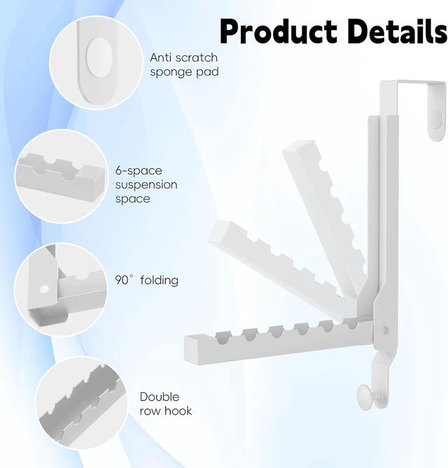 Alt view image 5 of 7 - 2 Pack Heavy Duty Over the Door Hanger, Compact Foldable Over Door Hook, Portable Compact Over Door Drying Rack for Laundry, Metal Over the Door Clothes Hanger, Rustproof & Waterproof (White)