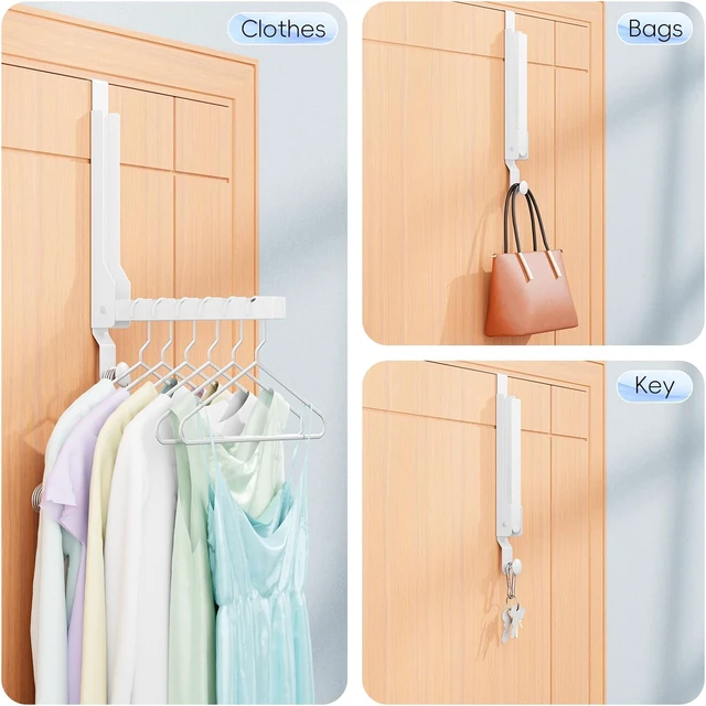 Alt view image 7 of 7 - 2 Pack Heavy Duty Over the Door Hanger, Compact Foldable Over Door Hook, Portable Compact Over Door Drying Rack for Laundry, Metal Over the Door Clothes Hanger, Rustproof & Waterproof (White)